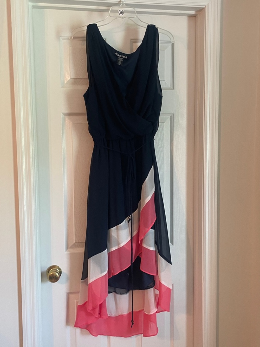 paper doll Navy High-Low Dress with White and Coral Panels